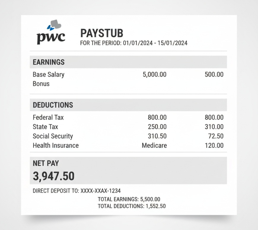 PwC paystub